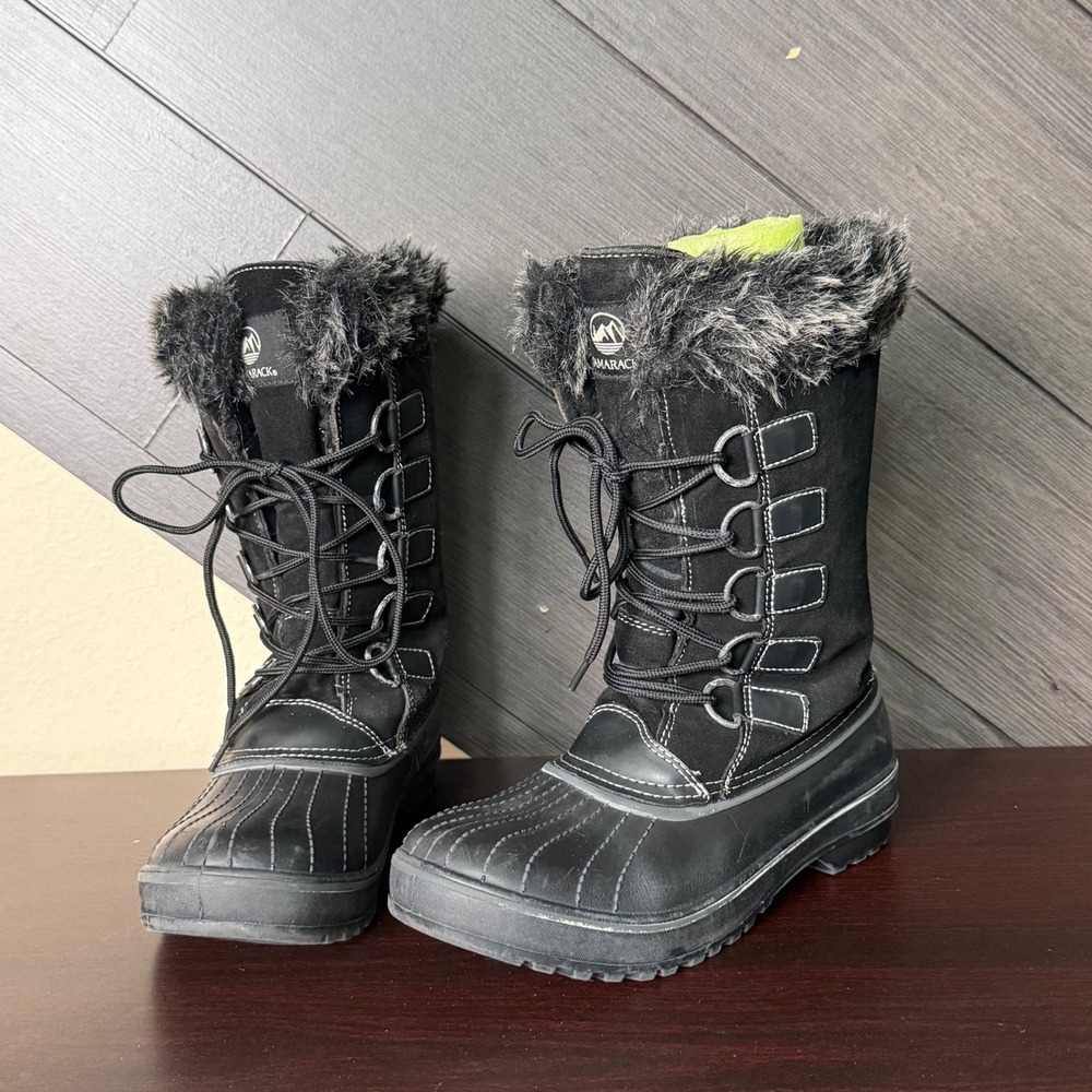 Tamarack Women's Faux Fur Lace Up Winter Snow Boots Black Size 9
